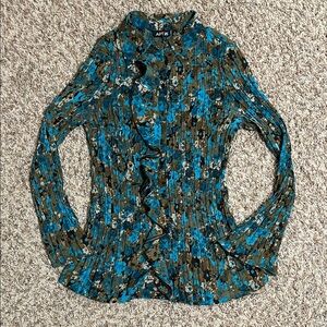 Apt. 9 Women's Blue and Brown Floral Blouse
